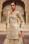 Lashkaraa_Gold Tissue, Silk Embroidery, Beads, Sequins, Metallic Kurta And Sharara Set _at_Aza_Fashions