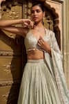 Buy_Lashkaraa_Green Viscose, Jacquard, Silk Satin Zari, Sequins, Lehenga Set With Dupatta _Online_at_Aza_Fashions