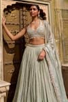 Lashkaraa_Green Viscose, Jacquard, Silk Satin Zari, Sequins, Lehenga Set With Dupatta _at_Aza_Fashions