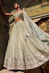 Buy_Lashkaraa_Green Viscose, Jacquard, Silk Satin Zari, Sequins, Lehenga Set With Dupatta 