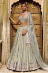 Buy_Lashkaraa_Green Viscose, Jacquard, Silk Satin Zari, Sequins, Lehenga Set With Dupatta _at_Aza_Fashions