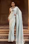 Buy_Lashkaraa_Sky Blue Viscose, Shantoon Embroidery, Sequins, Silk Pre-draped Saree And Blouse _at_Aza_Fashions