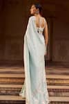 Lashkaraa_Sky Blue Viscose, Shantoon Embroidery, Sequins, Silk Pre-draped Saree And Blouse _Online_at_Aza_Fashions