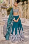 Buy_Lashkaraa_Teal Silk Embroidery, Zari, Sequins, Mirrors Square Neck And Lehenga Set _at_Aza_Fashions