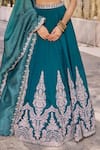 Lashkaraa_Teal Silk Embroidery, Zari, Sequins, Mirrors Square Neck And Lehenga Set _at_Aza_Fashions