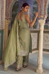 Lashkaraa_Mint Viscose, Tissue Embroidery, Sequins, Zari, Tassels Keyhole Palazzo Suit _Online_at_Aza_Fashions