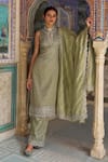 Buy_Lashkaraa_Mint Viscose, Tissue Embroidery, Sequins, Zari, Tassels Keyhole Palazzo Suit _at_Aza_Fashions