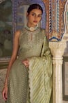 Lashkaraa_Mint Viscose, Tissue Embroidery, Sequins, Zari, Tassels Keyhole Palazzo Suit _at_Aza_Fashions