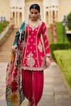 Buy_Lashkaraa_Pink Viscose, Silk, Shantoon Sequins, Zari, Embroidery V-neck Punjabi Suit _at_Aza_Fashions