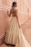 Lashkaraa_Gold Viscose, Tissue, Shantoon Embroidery, Zari, Sequins, Beads Lehenga Set _Online_at_Aza_Fashions