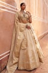 Buy_Lashkaraa_Gold Viscose, Tissue, Shantoon Embroidery, Zari, Sequins, Beads Lehenga Set _at_Aza_Fashions