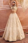 Lashkaraa_Gold Viscose, Tissue, Shantoon Embroidery, Zari, Sequins, Beads Lehenga Set _at_Aza_Fashions