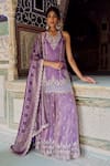 Buy_Lashkaraa_Purple Silk, Brocade Sequins, Zari, Beads, Embroidery Kurta Sharara And Dupatta _at_Aza_Fashions