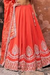 Shop_Lashkaraa_Orange Viscose, Silk Embroidery, Zari, Sequins, Beads V-neck Lehenga Set _Online_at_Aza_Fashions