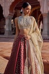 Buy_Lashkaraa_Maroon Brocade, Shantoon, Tissue Embroidery, Zari, Sequins, Beads, Lehenga Set _Online_at_Aza_Fashions