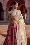 Shop_Lashkaraa_Maroon Brocade, Shantoon, Tissue Embroidery, Zari, Sequins, Beads, Lehenga Set _Online_at_Aza_Fashions