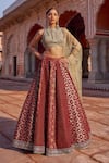 Buy_Lashkaraa_Maroon Brocade, Shantoon, Tissue Embroidery, Zari, Sequins, Beads, Lehenga Set _at_Aza_Fashions
