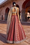 Lashkaraa_Maroon Brocade, Shantoon, Tissue Embroidery, Zari, Sequins, Beads, Lehenga Set _Online_at_Aza_Fashions