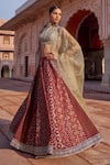 Buy_Lashkaraa_Maroon Brocade, Shantoon, Tissue Embroidery, Zari, Sequins, Beads, Lehenga Set 