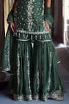 Buy_Lashkaraa_Green Satin Embroidery, Sequins, Zari, Beads Kurta Gharara And Dupatta Set _Online_at_Aza_Fashions