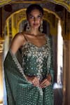 Lashkaraa_Green Satin Embroidery, Sequins, Zari, Beads Kurta Gharara And Dupatta Set _at_Aza_Fashions