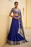 Buy_Lashkaraa_Blue Modal, Shantoon, Silk Zari, Sequins, Embroidery Bandhani Lehenga Set _at_Aza_Fashions