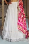 Buy_Lashkaraa_White Georgette, Modal, Silk, Satin Lucknowi Lehenga With Bandhani Dupatta _Online_at_Aza_Fashions