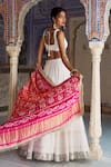 Lashkaraa_White Georgette, Modal, Silk, Satin Lucknowi Lehenga With Bandhani Dupatta _Online_at_Aza_Fashions