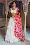 Lashkaraa_White Georgette, Modal, Silk, Satin Lucknowi Lehenga With Bandhani Dupatta _at_Aza_Fashions