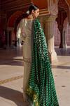 Lashkaraa_Ivory Jacquard, Modal, Gingham Embroidery, Sequins, Bandhani Kurta Sharara Set _Online_at_Aza_Fashions