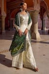Shop_Lashkaraa_Ivory Jacquard, Modal, Gingham Embroidery, Sequins, Bandhani Kurta Sharara Set _Online_at_Aza_Fashions