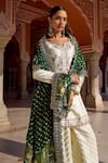 Lashkaraa_Ivory Jacquard, Modal, Gingham Embroidery, Sequins, Bandhani Kurta Sharara Set _at_Aza_Fashions