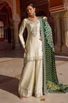 Buy_Lashkaraa_Ivory Jacquard, Modal, Gingham Embroidery, Sequins, Bandhani Kurta Sharara Set _at_Aza_Fashions