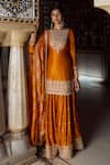 Buy_Lashkaraa_Orange Shantoon, Crepe Sequins, Zari, Embroidery, Bandhani Kurta Sharara Set _at_Aza_Fashions