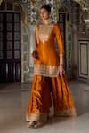 Shop_Lashkaraa_Orange Shantoon, Crepe Sequins, Zari, Embroidery, Bandhani Kurta Sharara Set _Online_at_Aza_Fashions