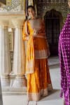 Lashkaraa_Orange Shantoon, Crepe Sequins, Zari, Embroidery, Bandhani Kurta Sharara Set _at_Aza_Fashions