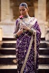 Buy_Lashkaraa_Purple Modal Sequins, Zari, Embroidery High Bandhani Pre-draped Saree And Blouse _Online_at_Aza_Fashions