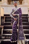 Shop_Lashkaraa_Purple Modal Sequins, Zari, Embroidery High Bandhani Pre-draped Saree And Blouse _Online_at_Aza_Fashions