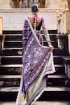 Lashkaraa_Purple Modal Sequins, Zari, Embroidery High Bandhani Pre-draped Saree And Blouse _Online_at_Aza_Fashions