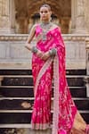 Shop_Lashkaraa_Fuchsia Modal, Gingham Sequins, Zari, Bandhani Pre-draped Saree And Blouse _Online_at_Aza_Fashions