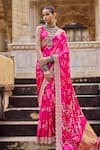 Buy_Lashkaraa_Fuchsia Modal, Gingham Sequins, Zari, Bandhani Pre-draped Saree And Blouse _at_Aza_Fashions