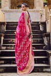 Lashkaraa_Fuchsia Modal, Gingham Sequins, Zari, Bandhani Pre-draped Saree And Blouse _Online_at_Aza_Fashions
