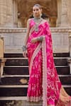 Lashkaraa_Fuchsia Modal, Gingham Sequins, Zari, Bandhani Pre-draped Saree And Blouse _at_Aza_Fashions