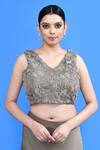 Sayisha_Gray Chinon, Chiffon, Net Embroidery, Ruffle Pre-draped Saree With Blouse _Online_at_Aza_Fashions