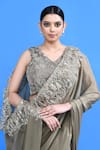 Shop_Sayisha_Gray Chinon, Chiffon, Net Embroidery, Ruffle Pre-draped Saree With Blouse _Online_at_Aza_Fashions