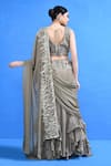 Shop_Sayisha_Gray Chinon, Chiffon, Net Embroidery, Ruffle Pre-draped Saree With Blouse _at_Aza_Fashions