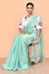 Shop_Sayisha_Mint Chiffon, Cotton Embroidery, Sequins Shimmer Pre-draped Saree With Blouse _Online_at_Aza_Fashions