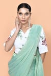 Buy_Sayisha_Mint Chiffon, Cotton Embroidery, Sequins Shimmer Pre-draped Saree With Blouse 