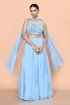 Buy_Sayisha_Sky Blue Chinon, Chiffon Lace, Embroidery Sweetheart Neck Plain Lehenga Set _at_Aza_Fashions