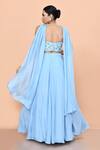 Shop_Sayisha_Sky Blue Chinon, Chiffon Lace, Embroidery Sweetheart Neck Plain Lehenga Set _at_Aza_Fashions